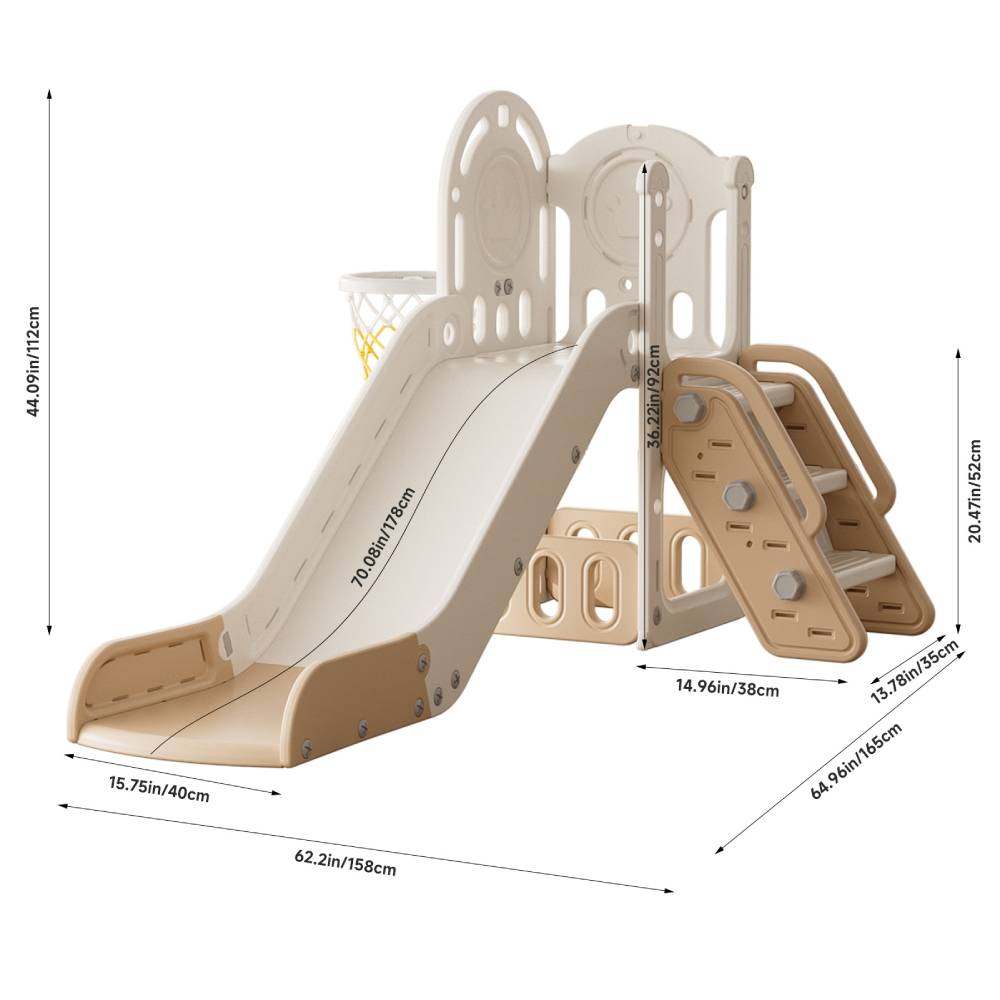 Toddler Slide Playset With Climbing Stairs & Basketball Hoop Safe Indoor/outdoor Activity Toy For Kids | Orange