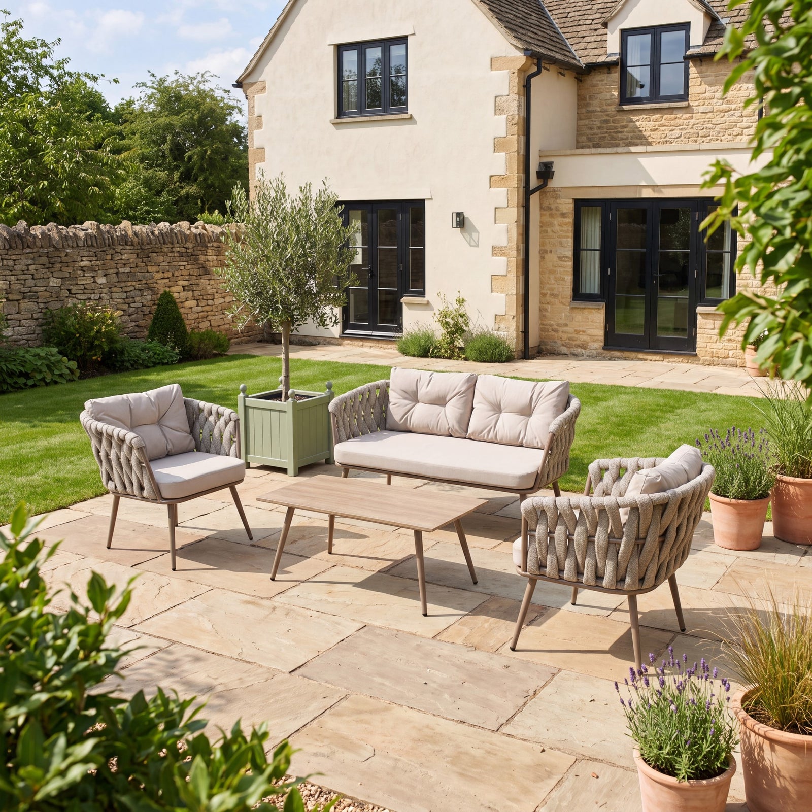 Hartley 4 Seater Garden Lounge Set With Coffee Table | Beige