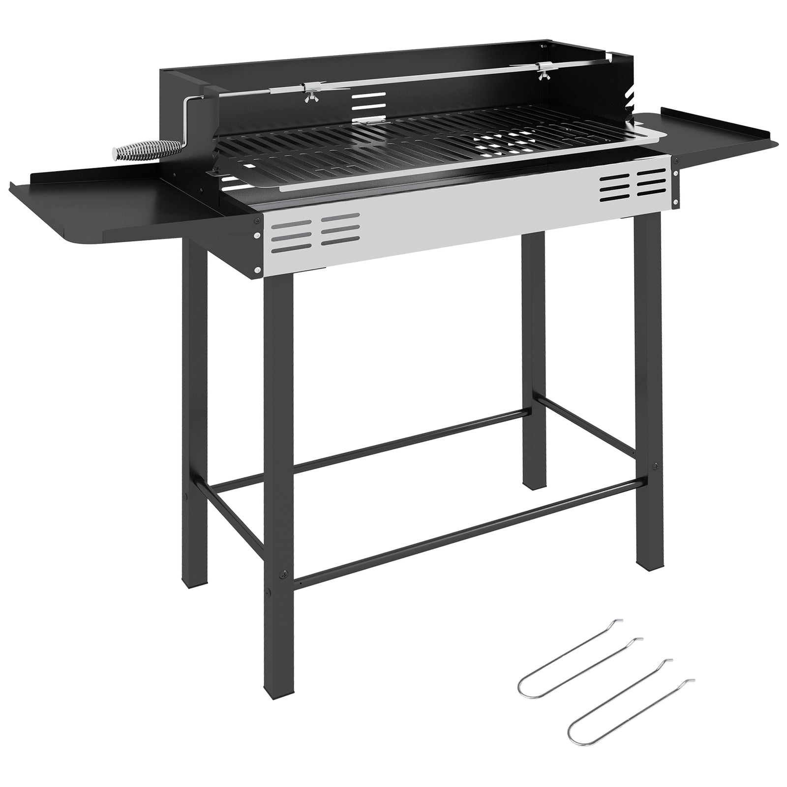 Bbq Rotisserie Grill, Charcoal, Foldable Shelves | Black