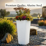 Zinc Galvanised Tall Flared Tapered Square Planter | 40cm x 40cm x 90cm | White