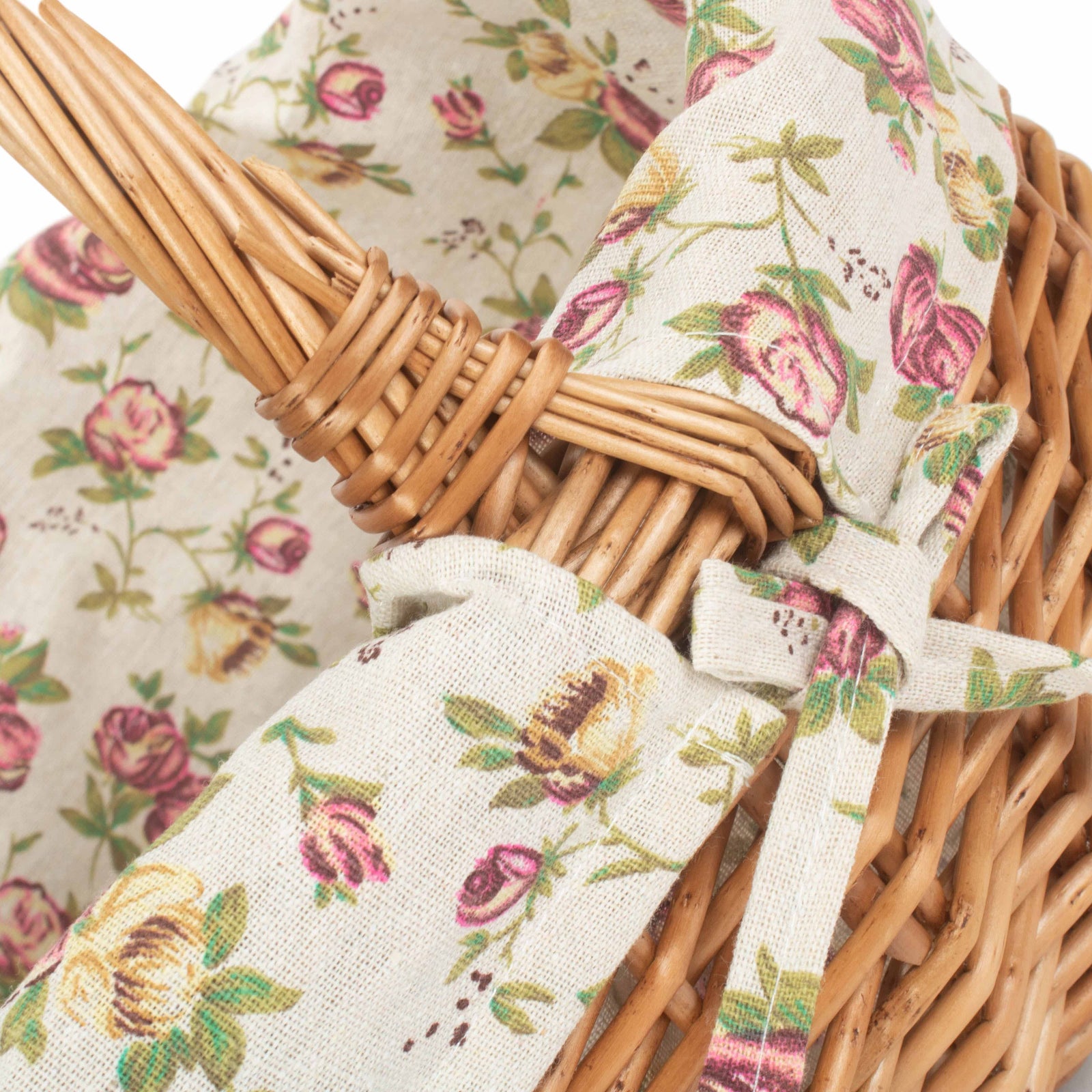 Garden Rose Cotton Lined Deluxe Wicker Shopping Basket | Small | Pink