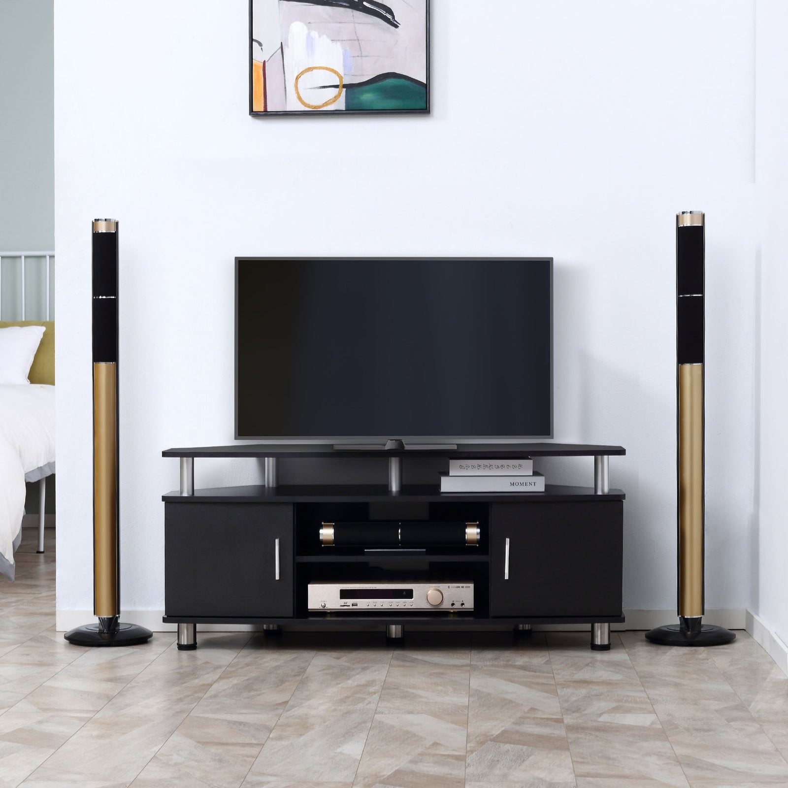 Tv Unit Cabinet W/ Storage Shelves Cupboard | Black