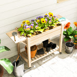 Wooden Raised Planter W/ Lockable Wheels, Liner | Natural