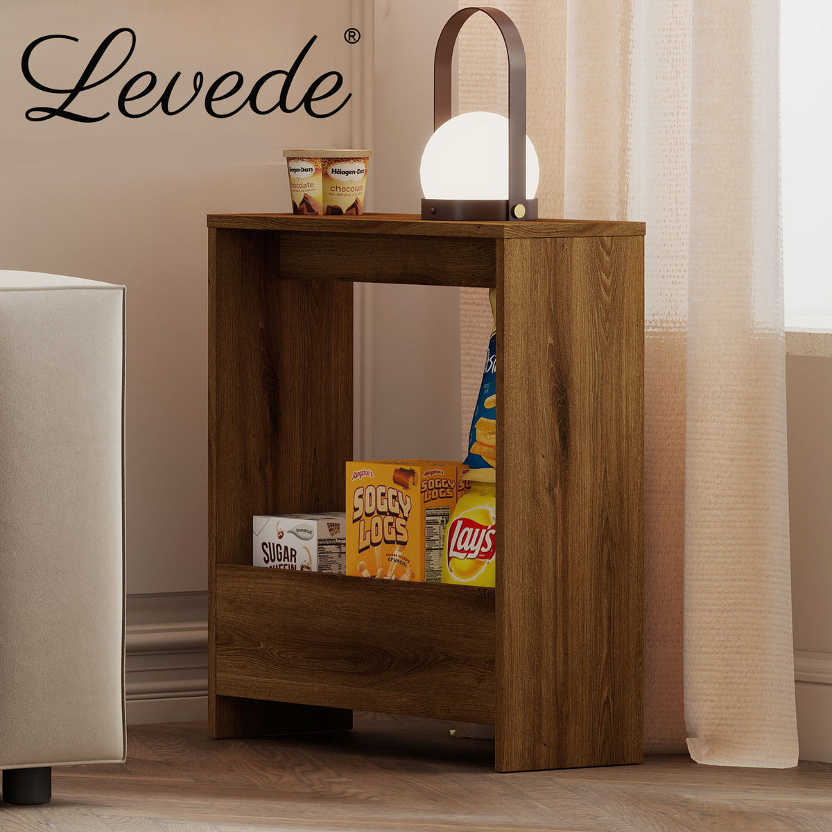 Levede Side Table Slim End Table Sofa Accent Table Magazine Storage Shelf