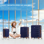 Set Of 3 Hard Shell Suitcase Cabin & Check In Cases With Tsa Lock - Overhead Cabin With Medium & Large Check-in Bag | Set of 3 | Navy & Tan