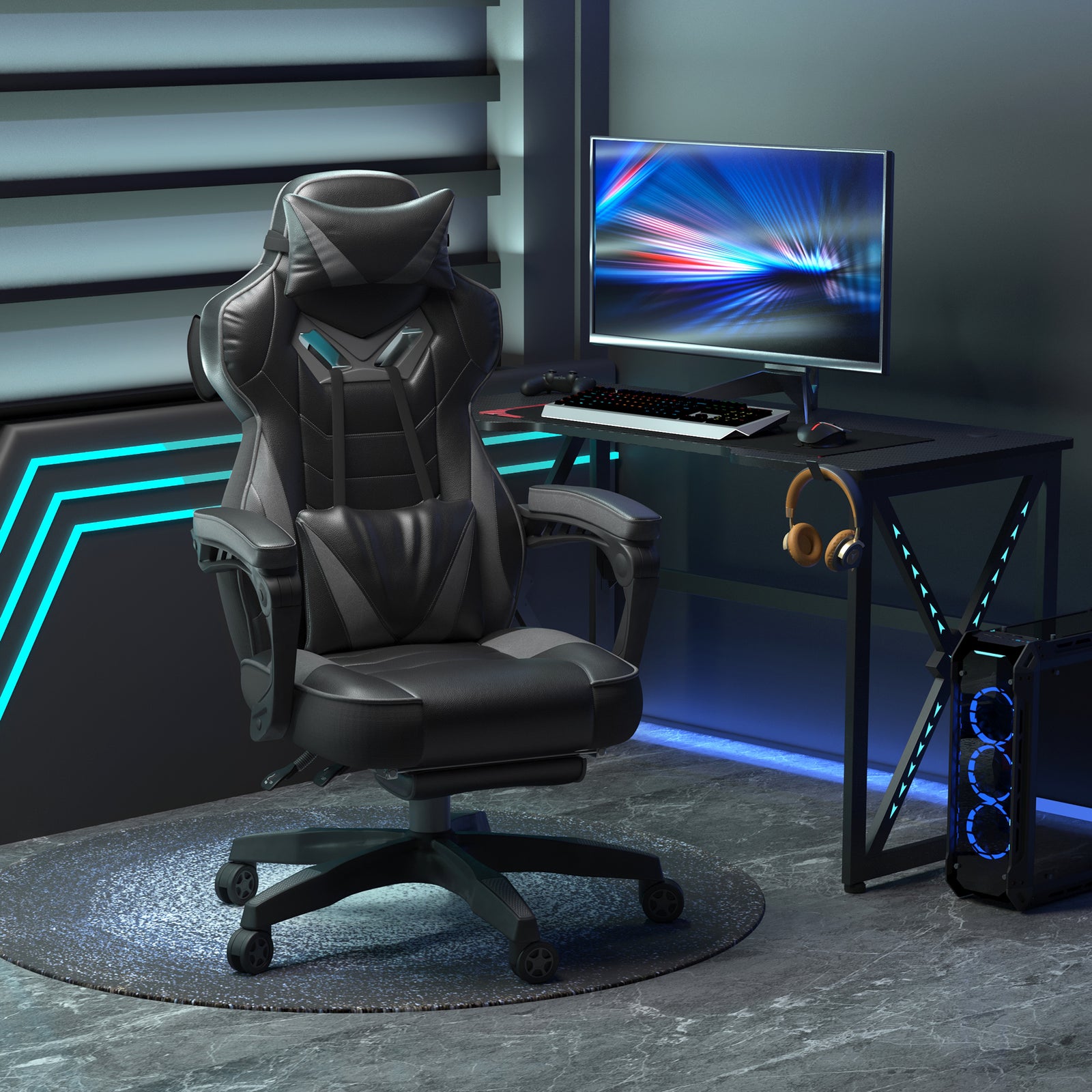 Gaming Chair Reclining W/ Footrest | Gray