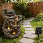 Solar-powered Wooden-style Tiered Water Fountain With Led Lights – Tranquil Garden & Balcony Cascade