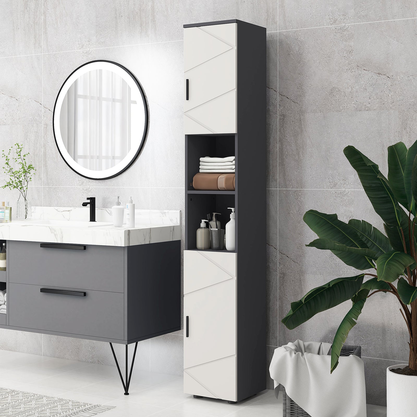 Tall Bathroom Storage Cabinet Slim With Soft Close