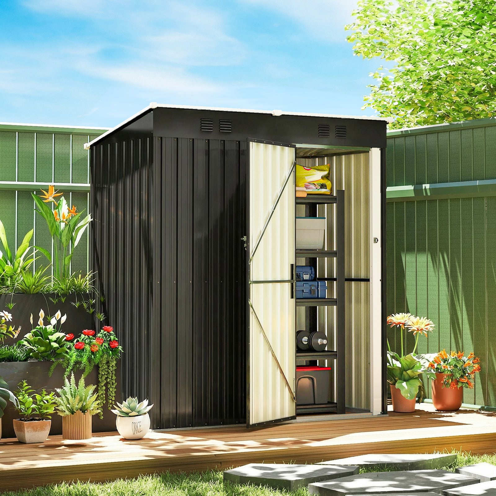 5 X 3 Ft Lean-to Garden Shed, Outdoor Storage Shed | Dark Grey