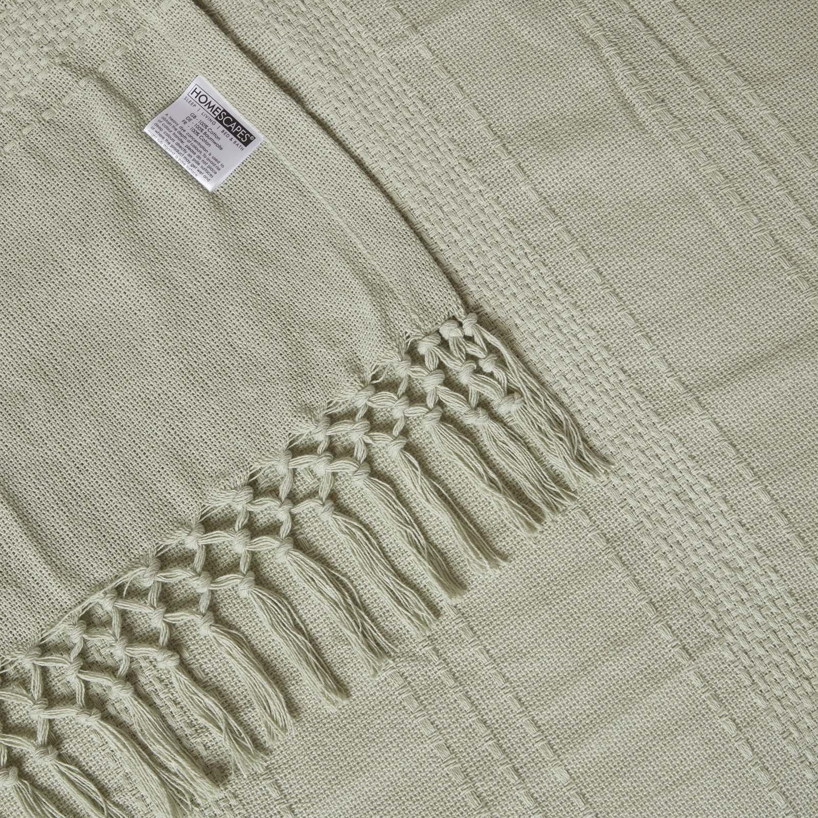 Kashi Cotton Throw With Tassels | 225cm x 255cm | Sage Green
