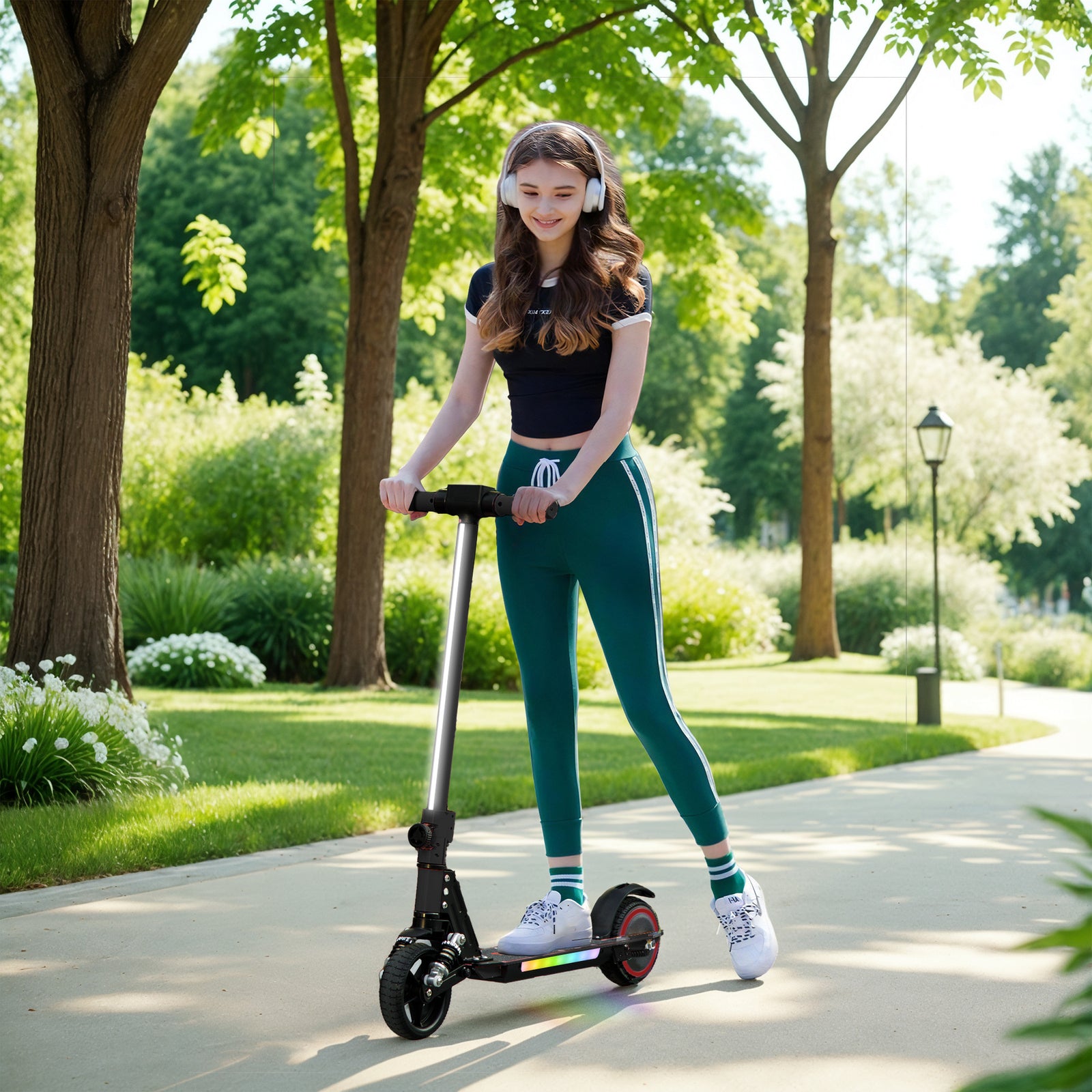Folding Electric Scooter W/ Led Lights And Display | Black