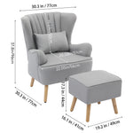 Modern Wingback Accent Chair Armchair With Footstool And Lumbar Pillow | Light Grey