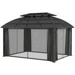 4 X 3(m) Polycarbonate Gazebo W/ Curtains, Nettings, 2 Roofs | Black