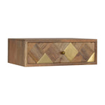 Solid Wood Wall Mounted Brass Inlay Bedside