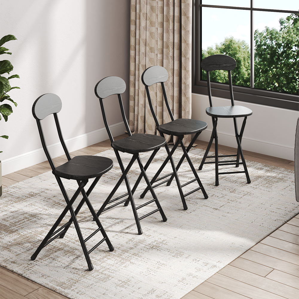 Set Of 4 Compact Wooden Folding Chair With Metal Legs | Set of 4 | Black