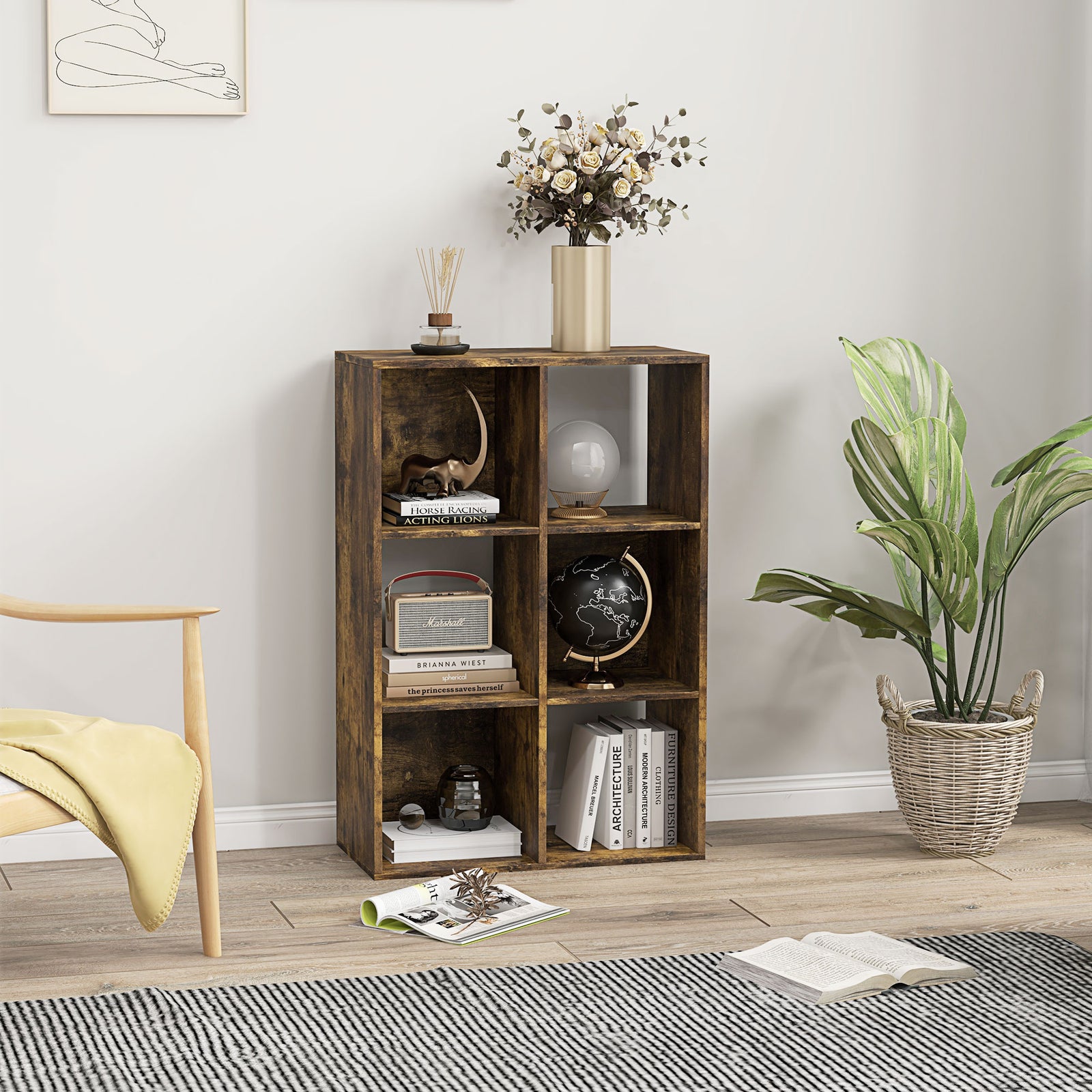 Storage Cabinet Bookcase 6 Cube For Home Office | One Size | Brown