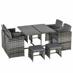 Rattan Garden Furniture Patio Dining Table Set W/ 8 Stools | Gray