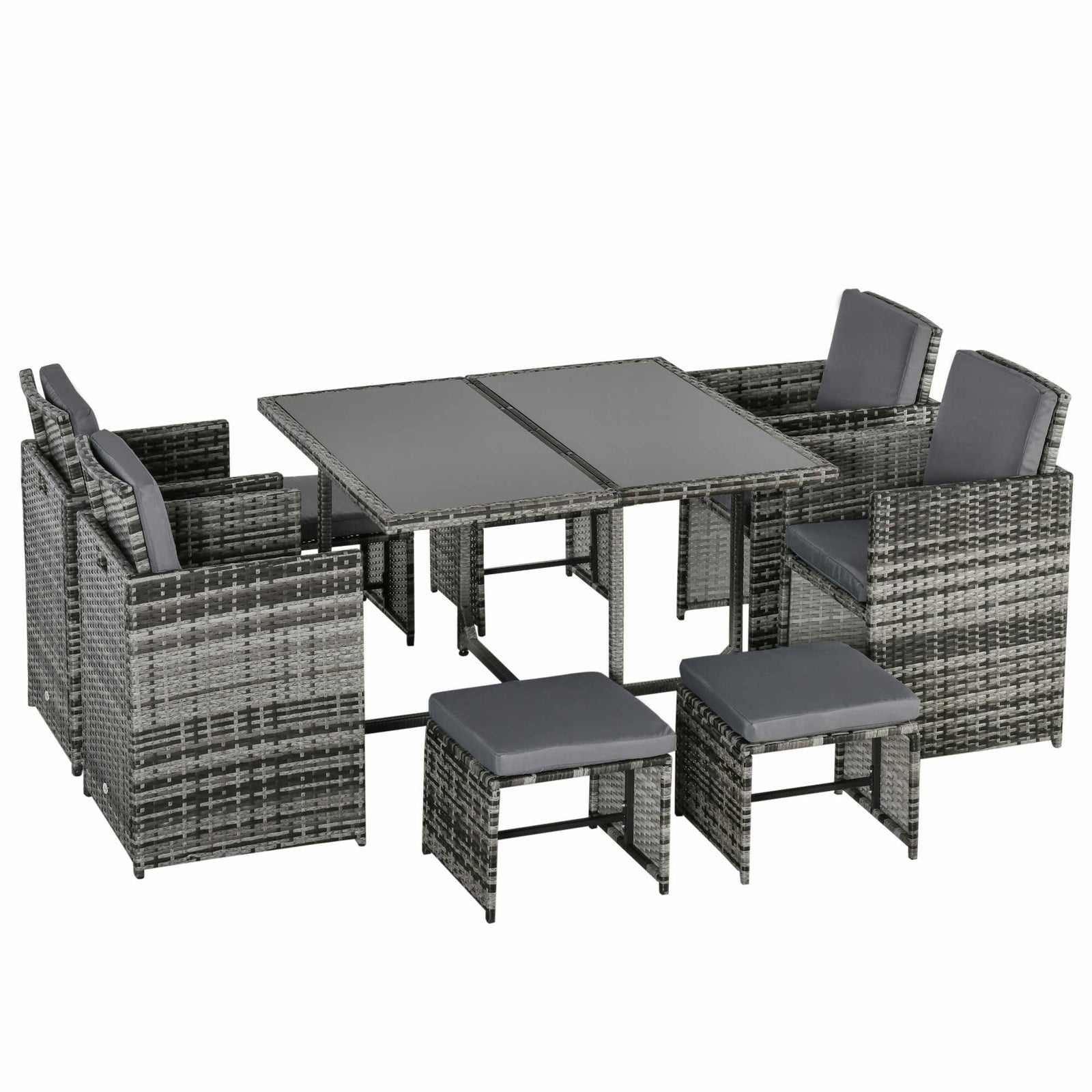 Rattan Garden Furniture Patio Dining Table Set W/ 8 Stools | Gray
