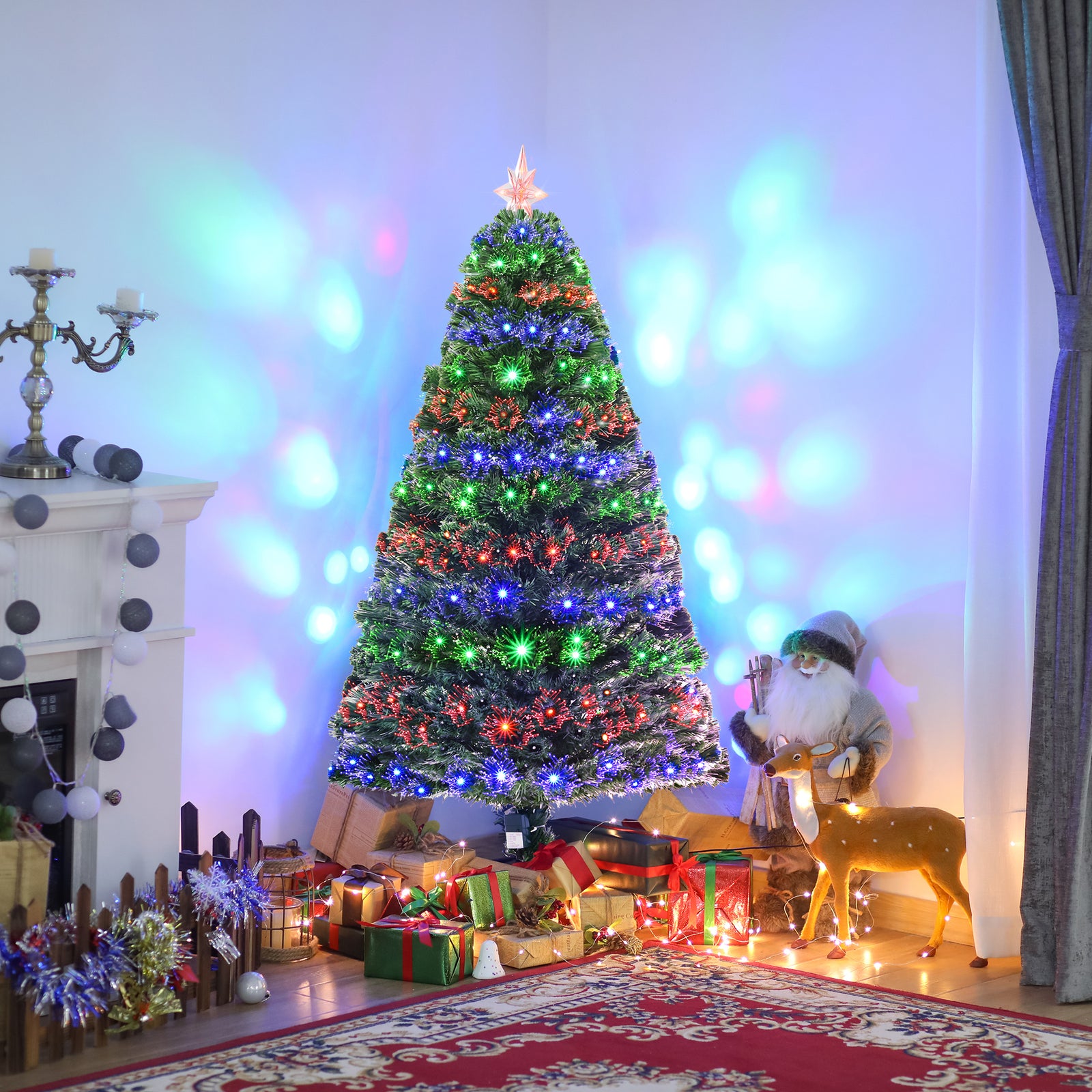 5ft Prelit Artificial Christmas Tree Fiber Optic Xmas Decoration, Green | 5ft | Green