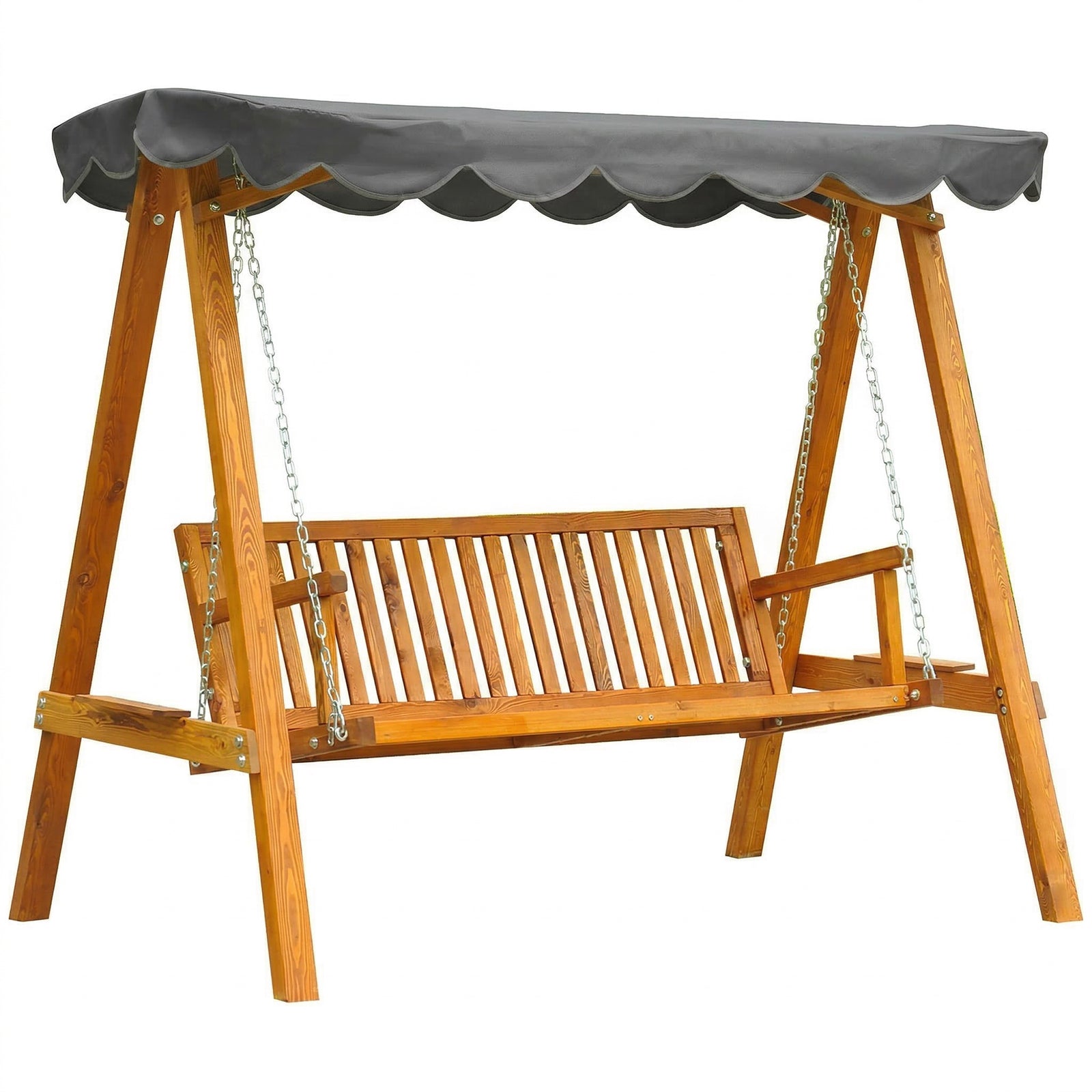 3 Seater Garden Swing Seat With Canopy, Outdoor Hammock Bench | Natural