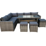 The Tarporley Grey 9 Seat Corner Rattan Dining Set - Fixed Table