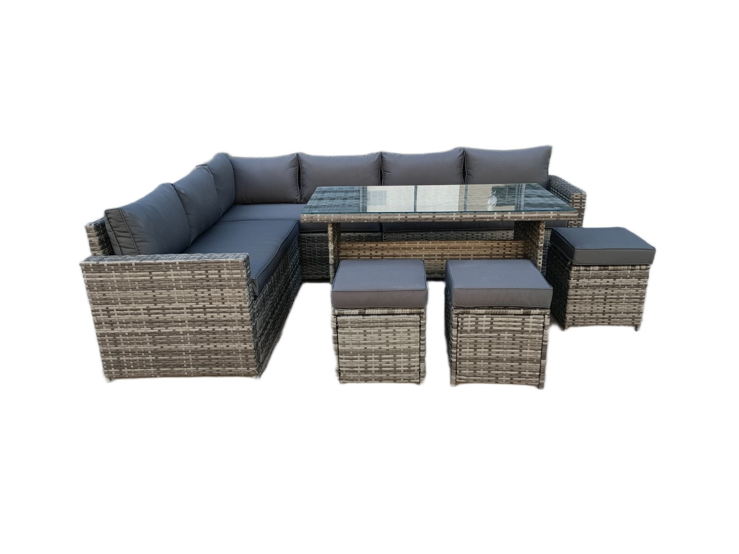 The Tarporley Grey 9 Seat Corner Rattan Dining Set - Fixed Table