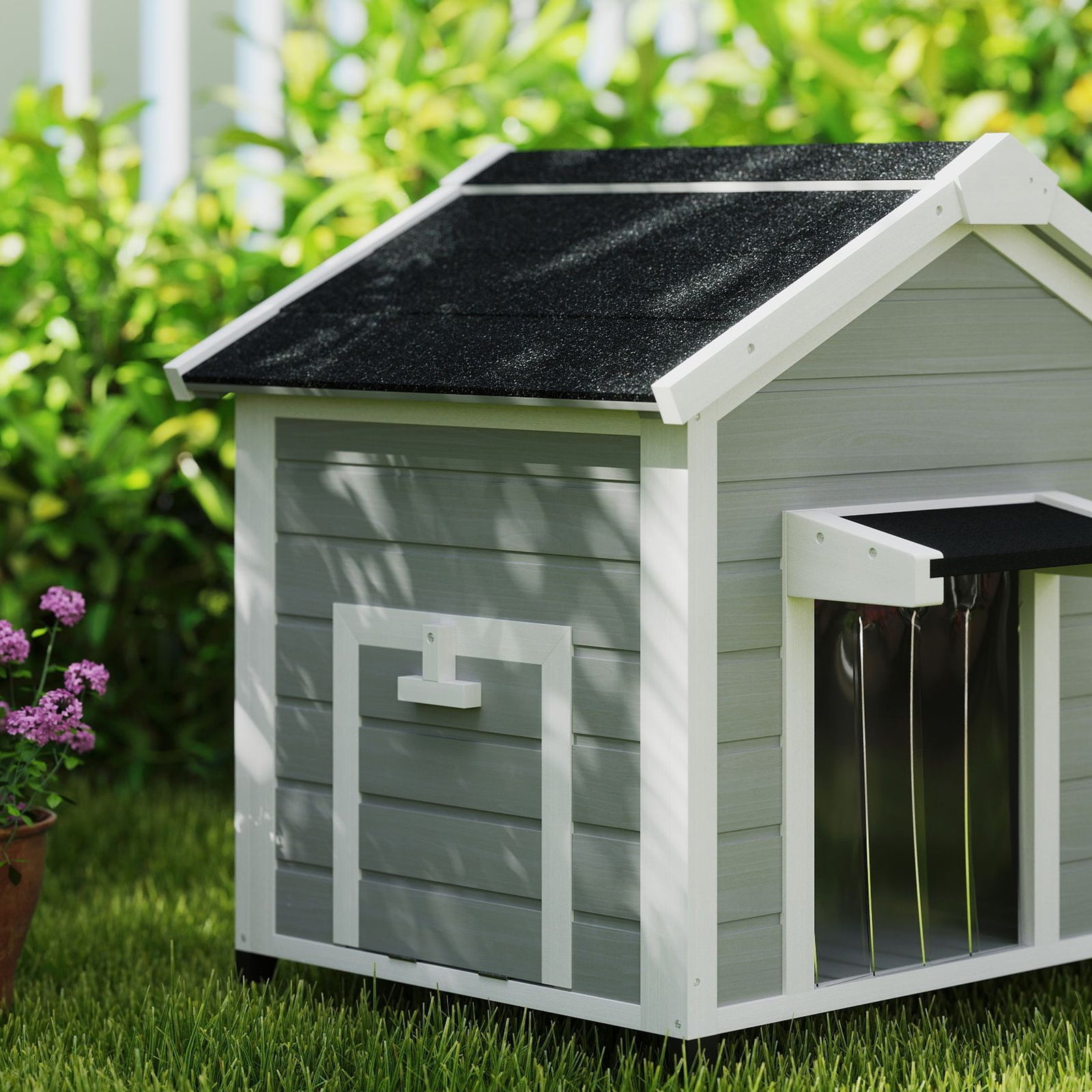 Wooden Dog House With Openable Roof, Removable Floor, Light Grey