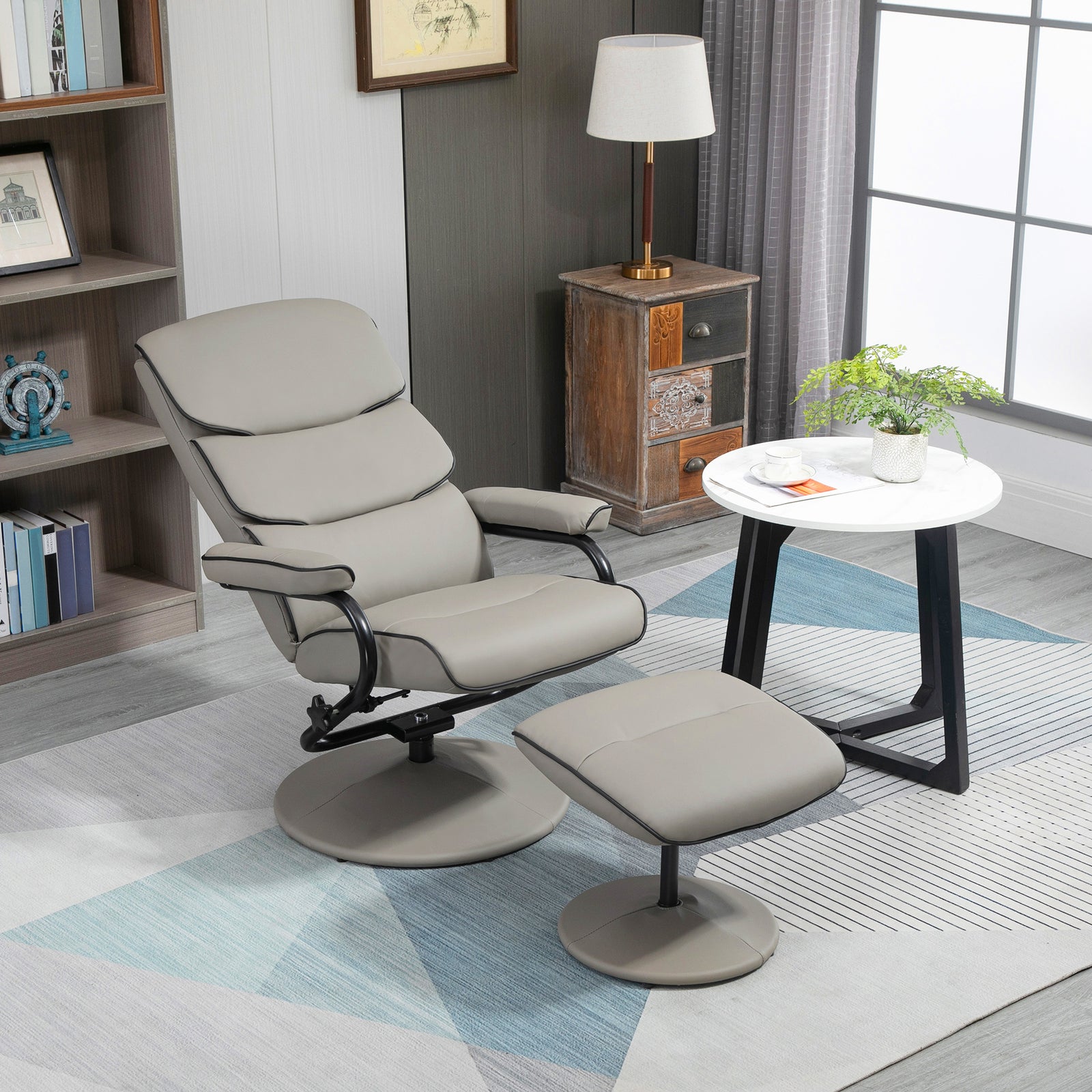 Faux Leather Recliner Chair W/ Ottoman Swivel Lounge Seat