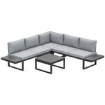 4 Pcs Garden Set W/ 5-level Recline Corner Conversation Set