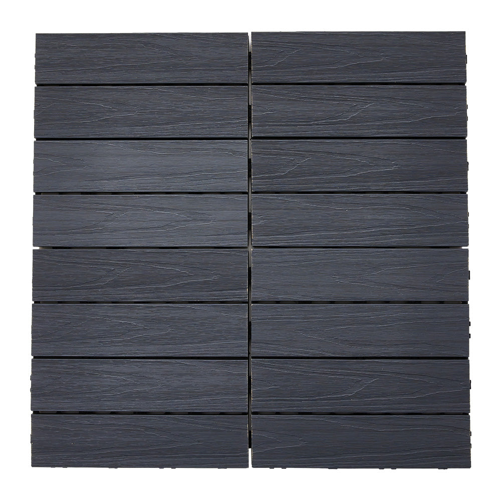11pcs Interlocking Wpc Deck Tiles, 30x30cm Outdoor Wood-plastic Composite Patio Flooring, Slip-resistant Garden Balcony Tiles | Blue & Grey