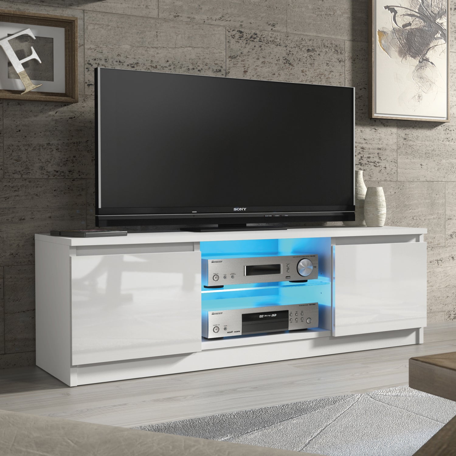 Aura Tv Unit 120cm With Led Lights | Large-Medium | White