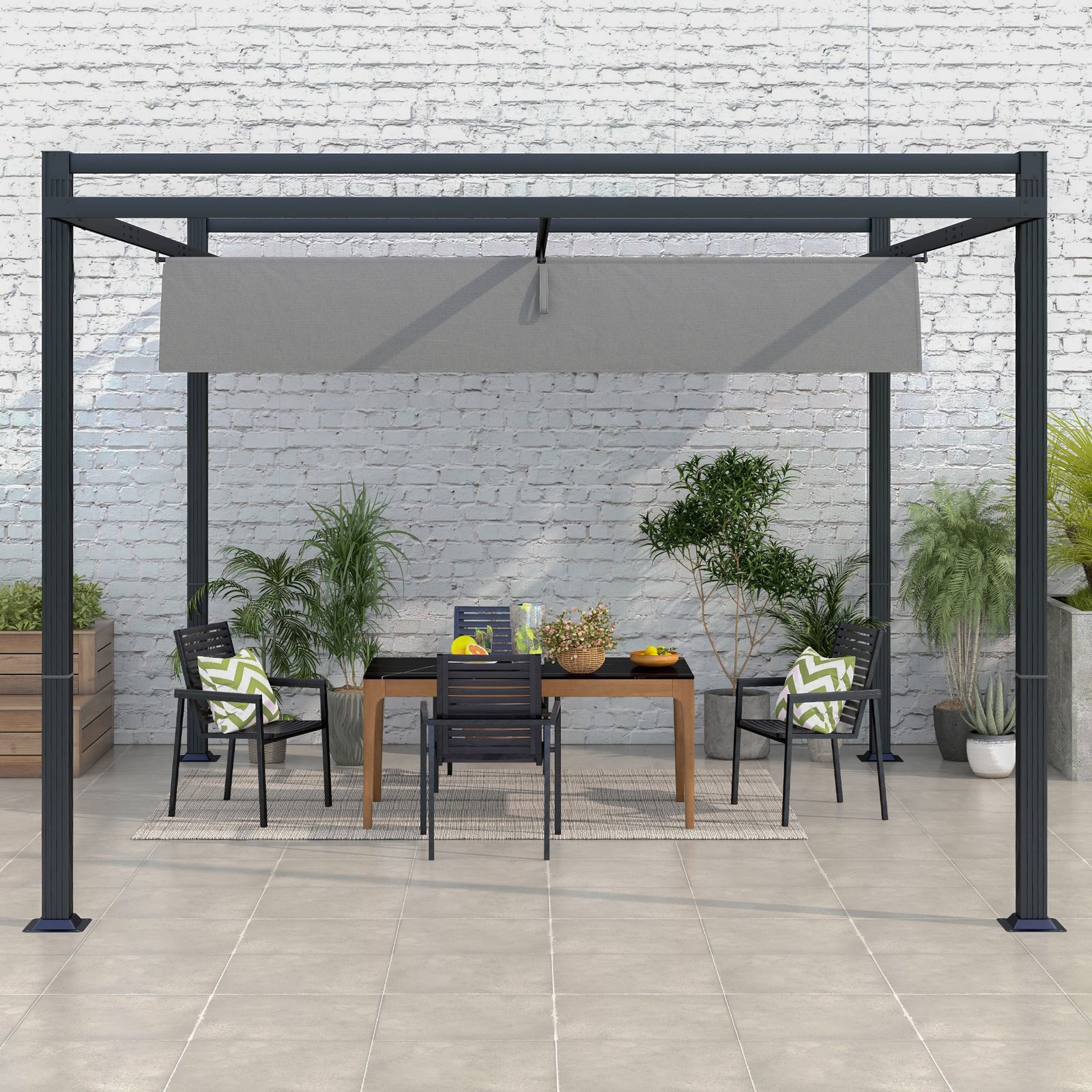 Retractable Pergola Canopy With Aluminium Frame | Large | Dark Gray