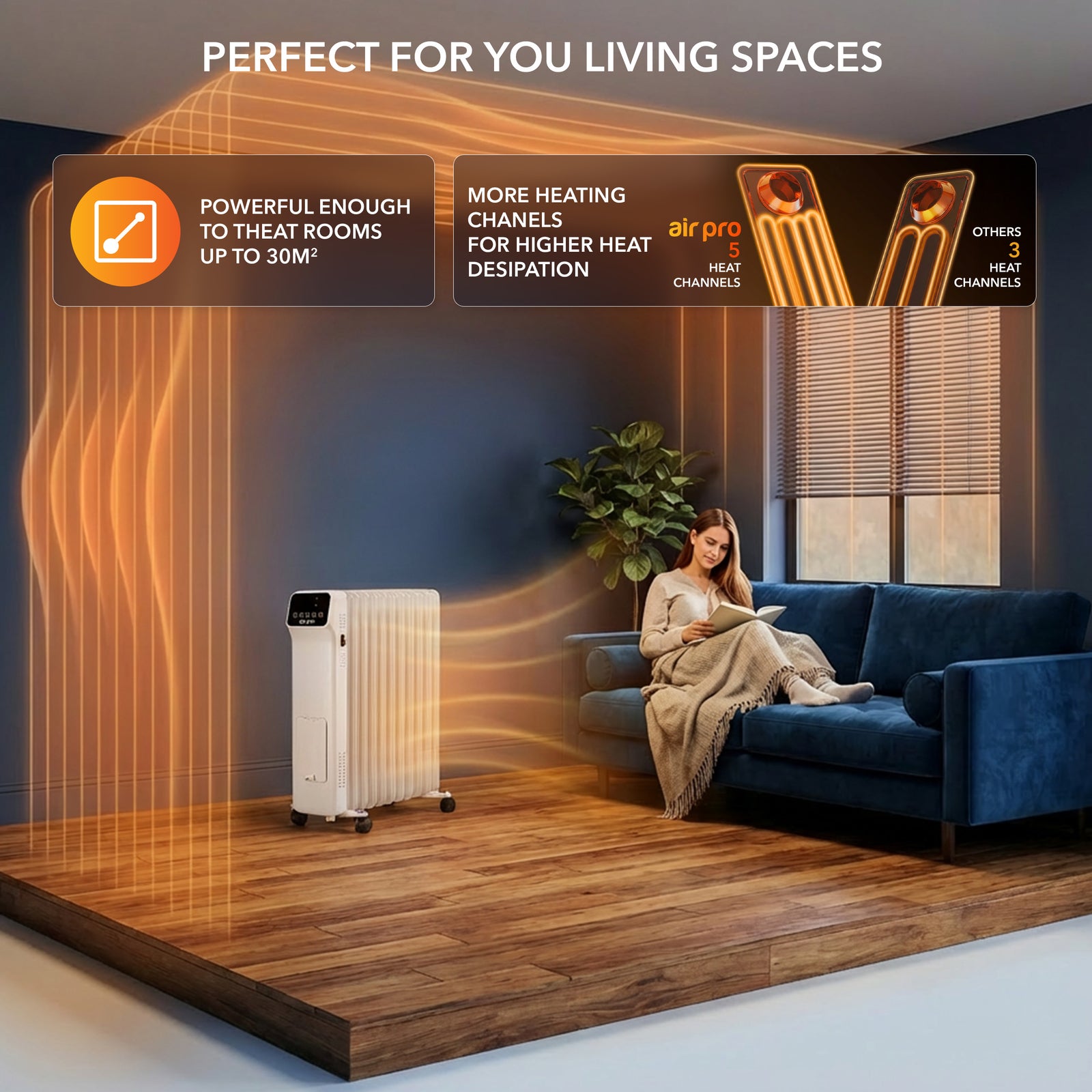 Oil-filled Electric Radiator 2500w With Thermostat, 9 Hour Timer | White