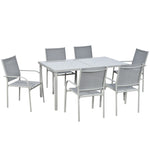 7 Piece Garden Dining Set, Steel Outdoor Table And Chairs | Gray