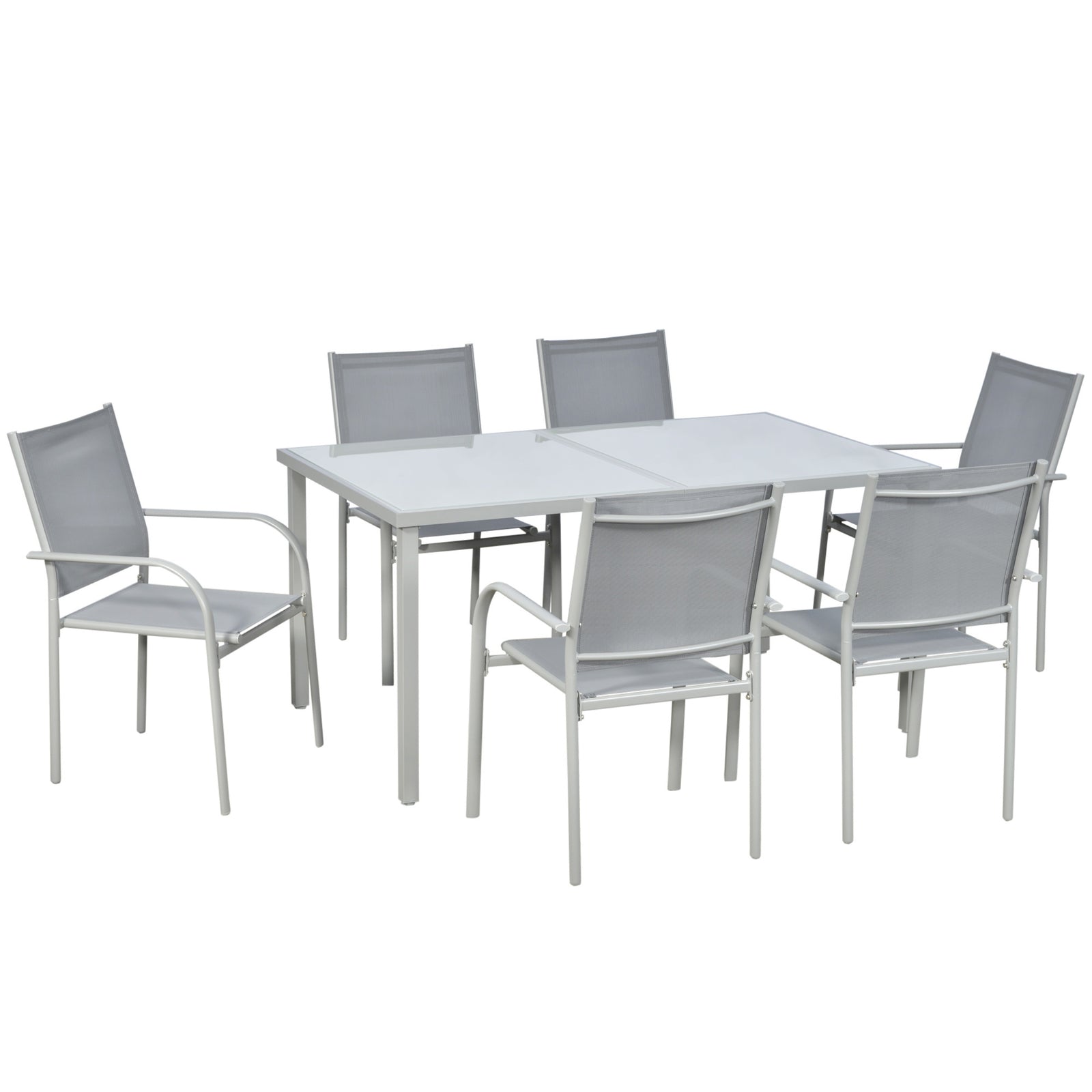7 Piece Garden Dining Set, Steel Outdoor Table And Chairs | Gray