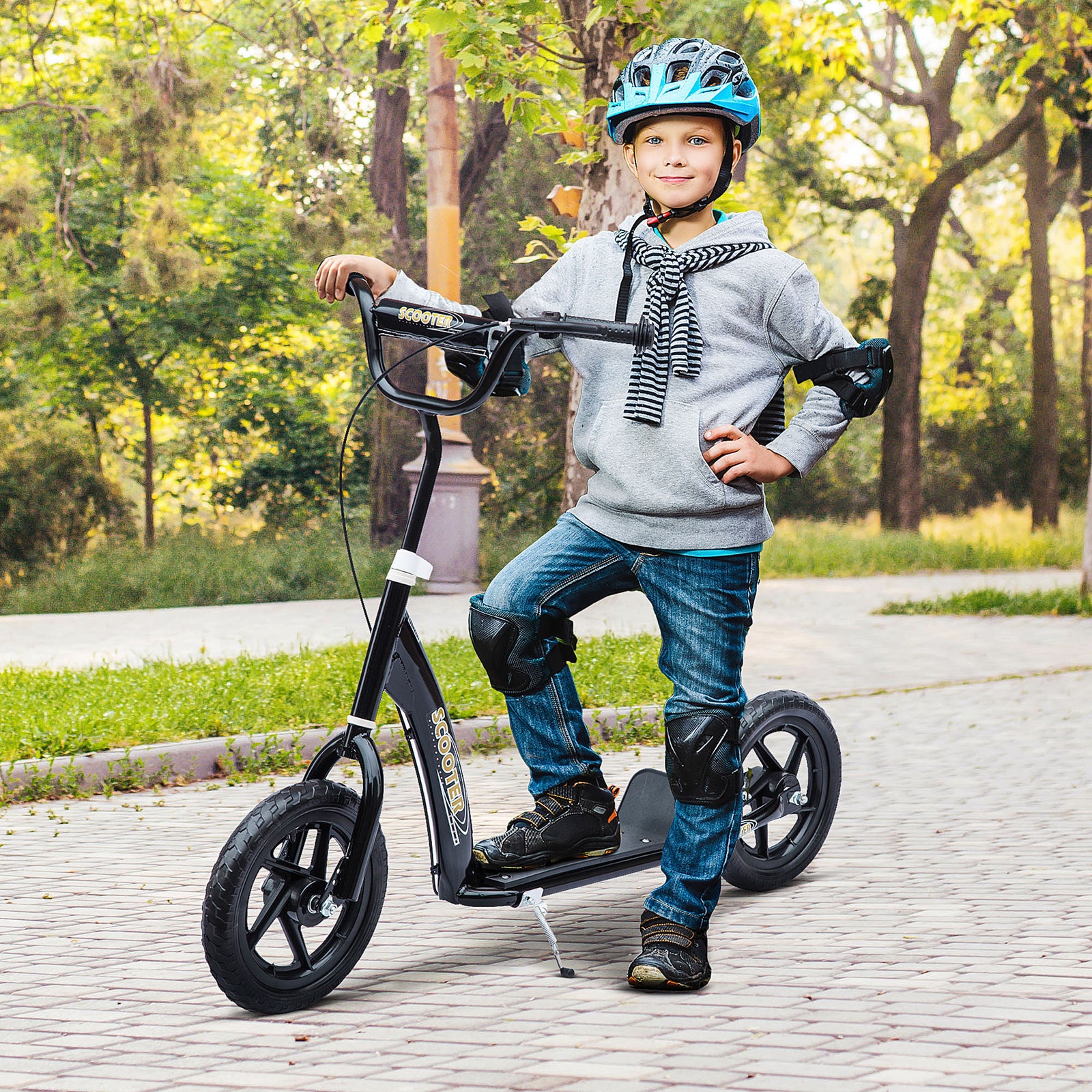 Push Scooter Teen Kids Stunt Bike Ride On With 12" Eva Tyres | Black