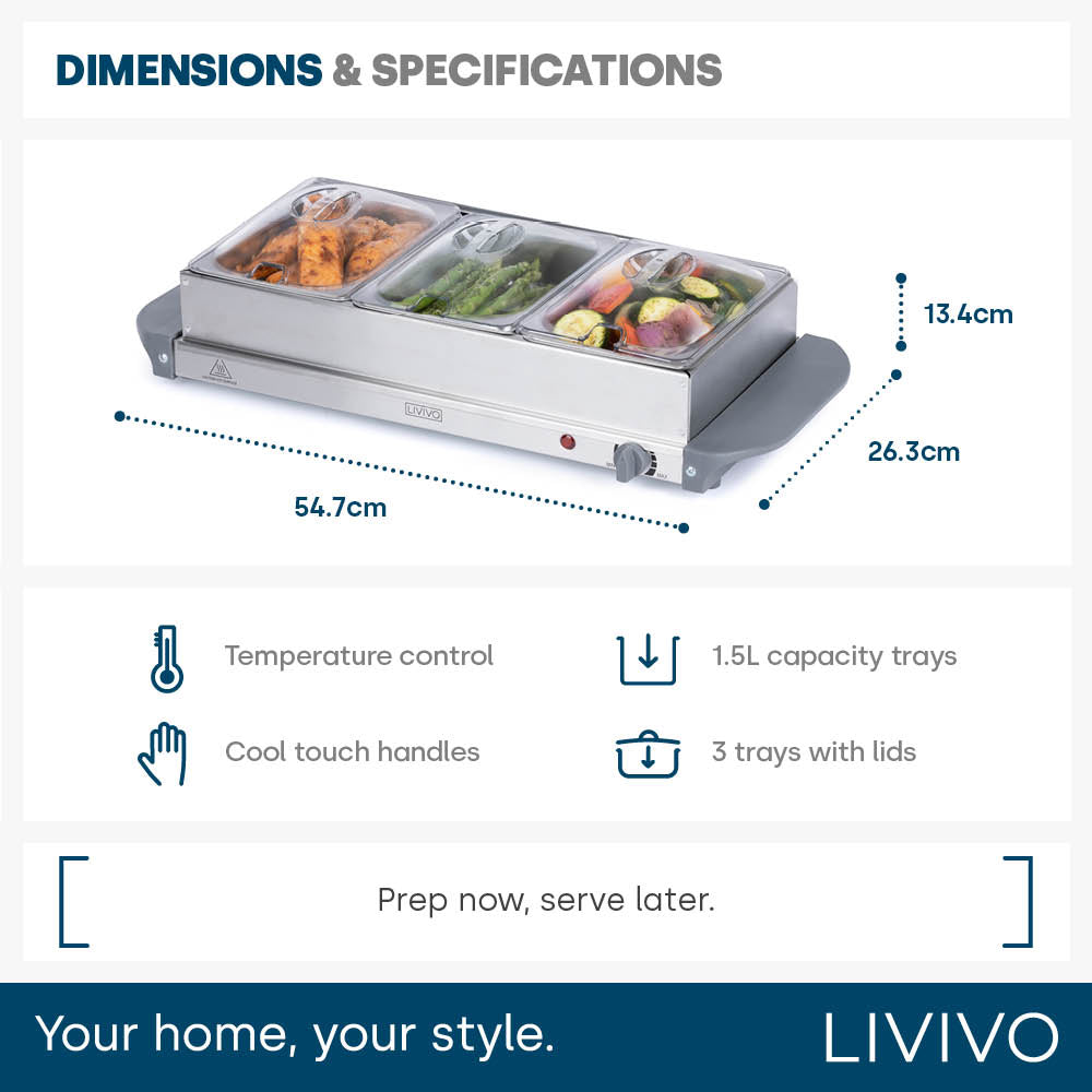 Livivo Electric Buffet Server 4.5l With Removable Trays And Temperature Dial