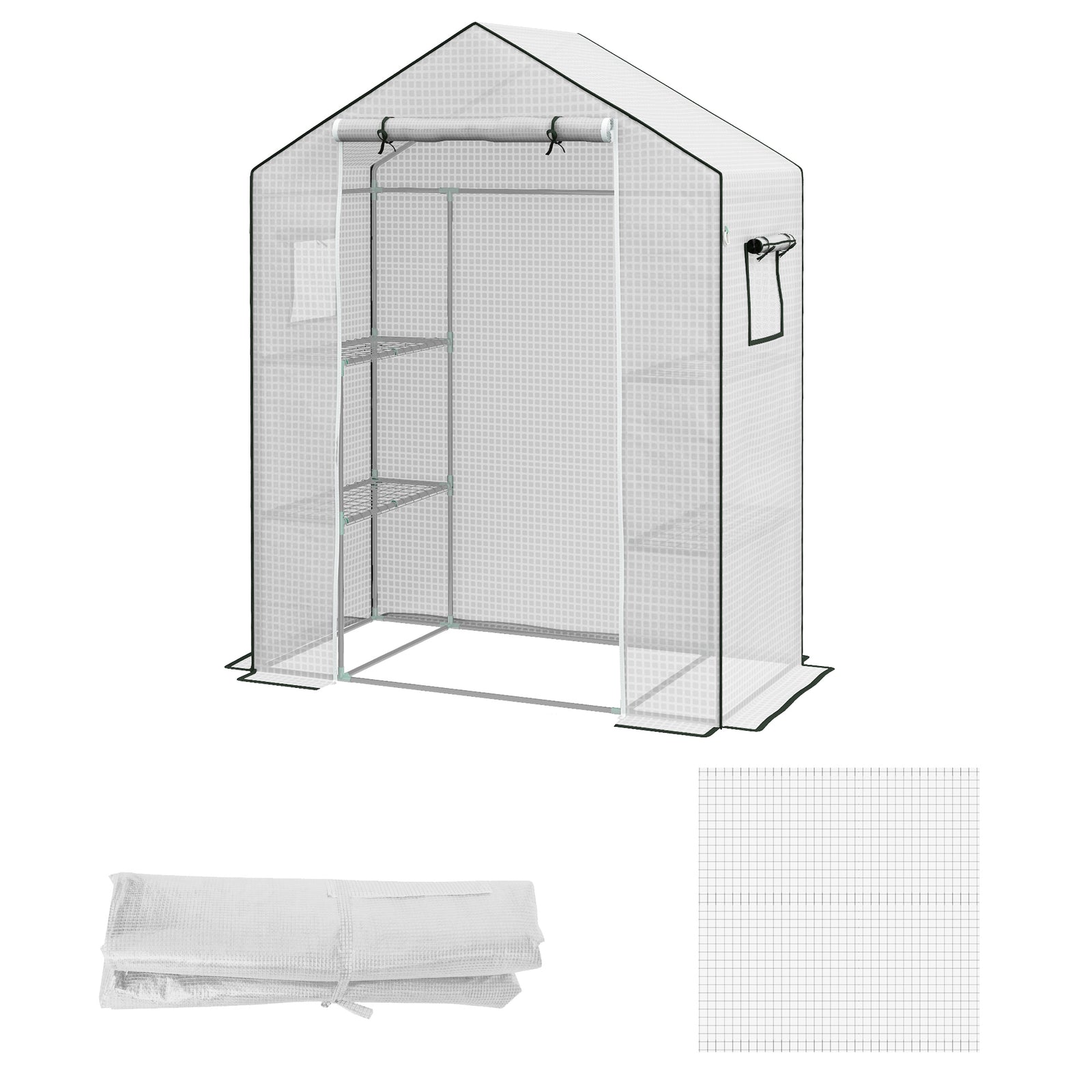 Reinforced Greenhouse Cover W/ Door & Windows | White