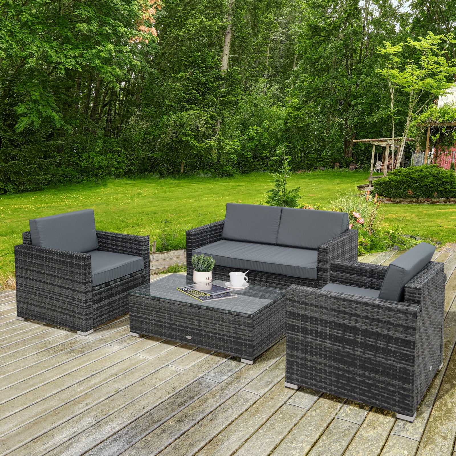 4 Pieces Rattan Sofa Set Chair Seat Furniture Patio Wicker | Gray