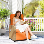 Rattan Garden Recliner Sun Lounger W/ Flip Table | Khaki & Orange