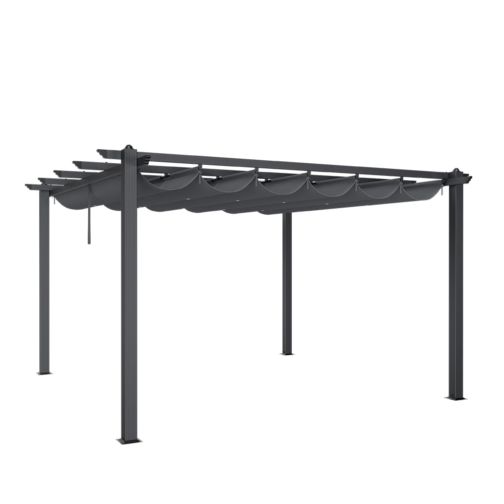 4m X 4m Aluminium Pergola With Retractable Roof,charcoal Grey,outdoor Garden Gazebos Water-resistant