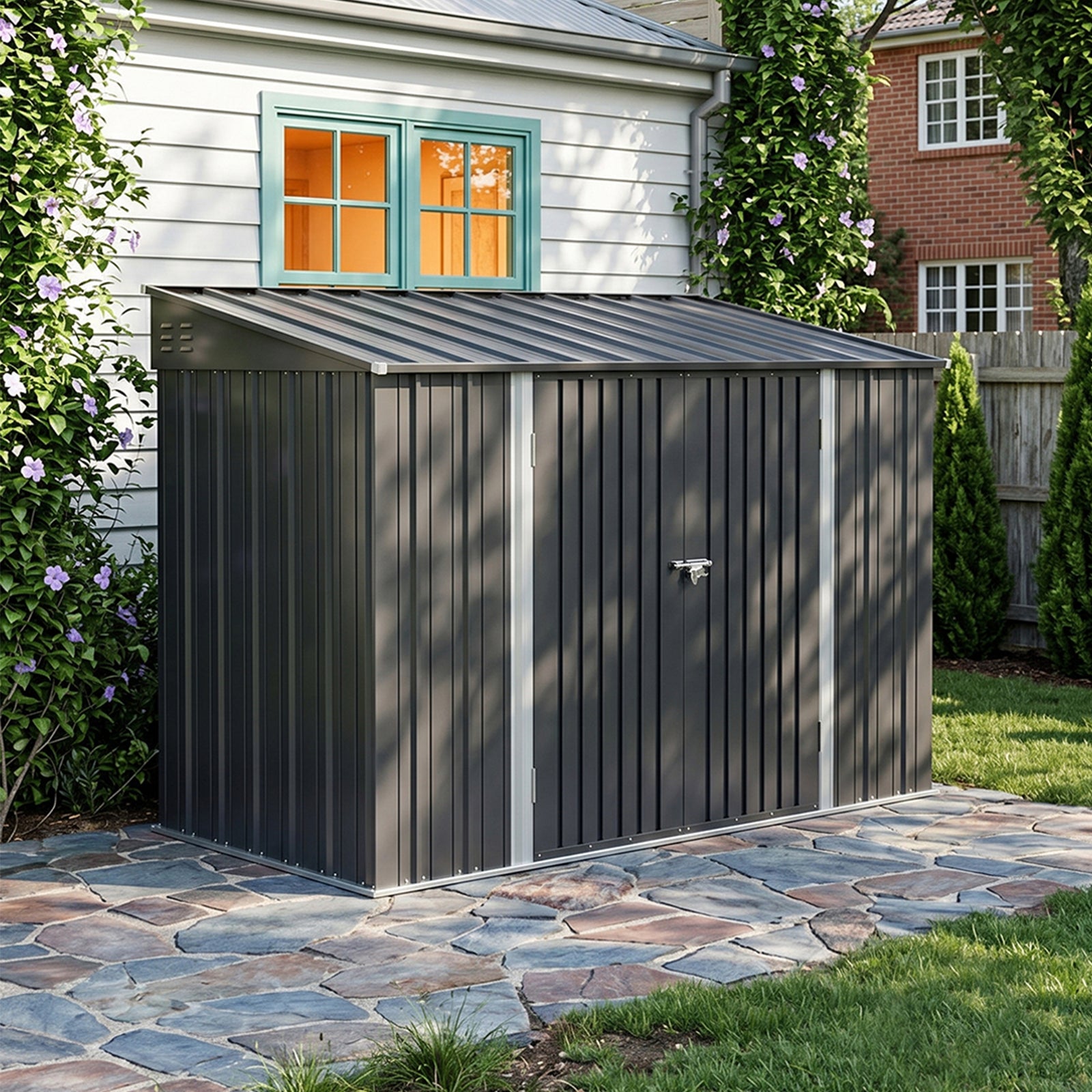 Breeins 10x5 FT Pent Roof Metal Garden Tool Storage Shed
