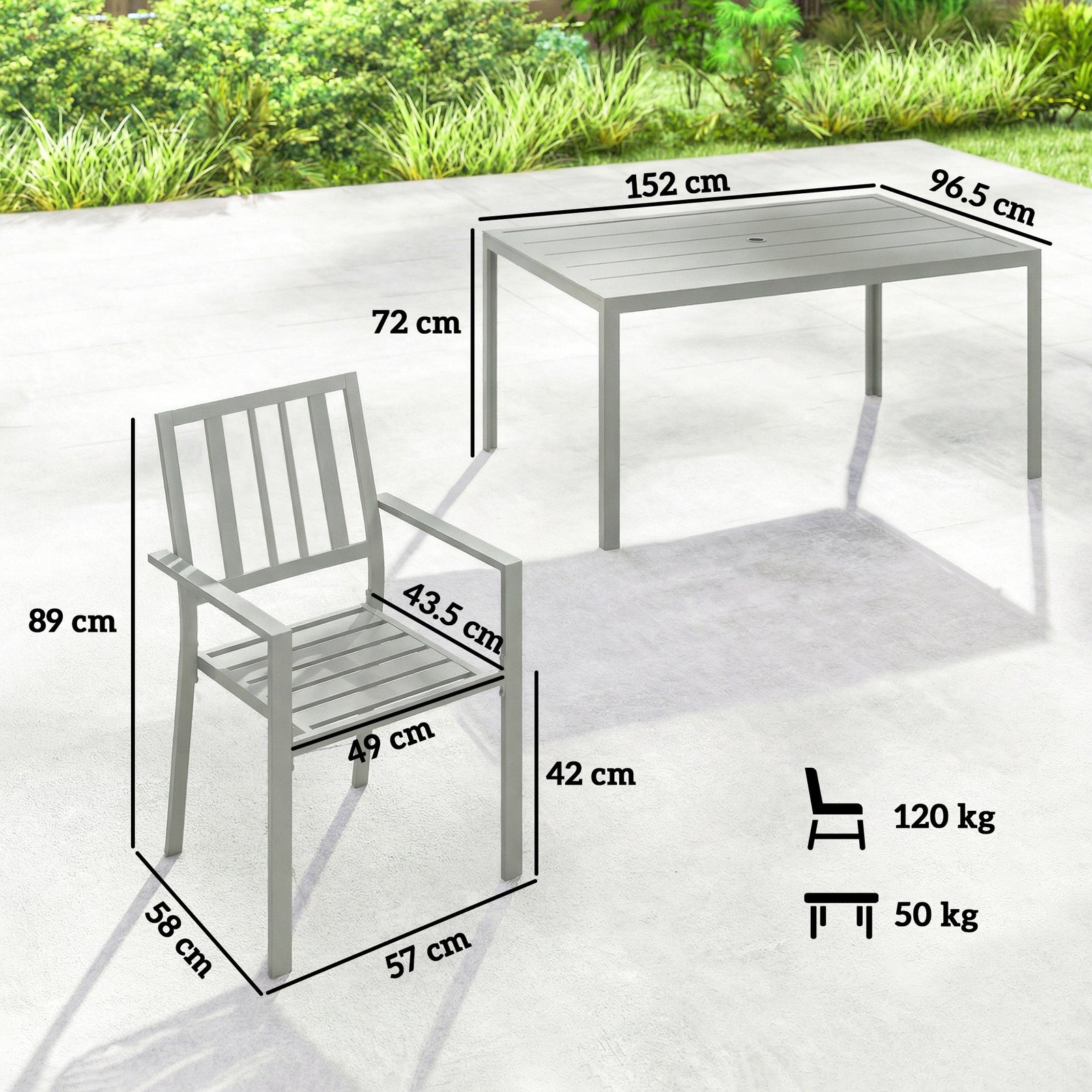 7 Pieces Garden Furniture Set With Stackable Chairs | Light Grey