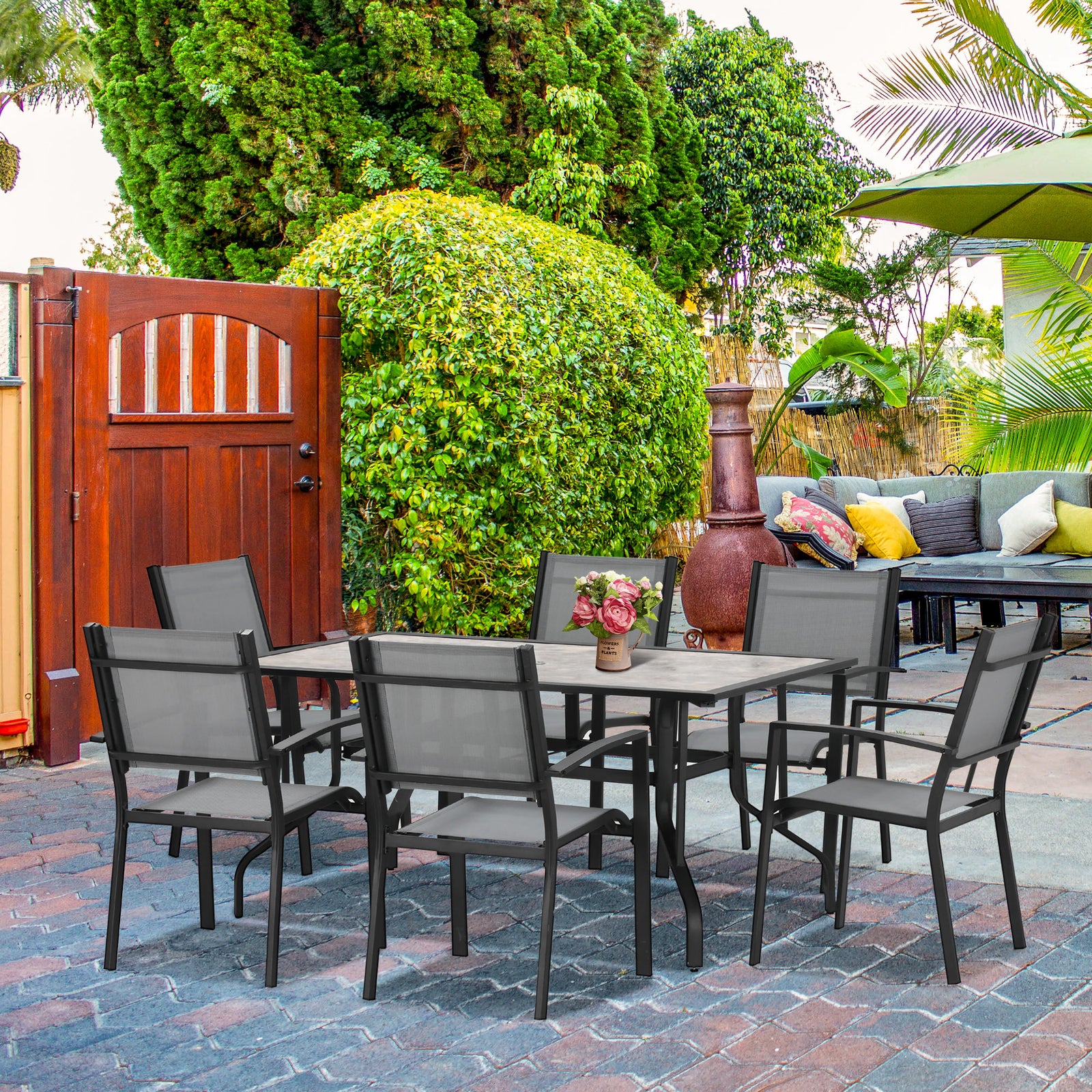 7 Piece Garden Furniture Set W/ Dining Table Chairs 6 Seater