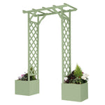 Wooden Garden Arch With Planters Sage Green Finish
