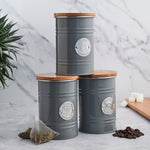 3-piece Kitchen Storage With Bamboo Lids Tea Coffee Sugar | Gray