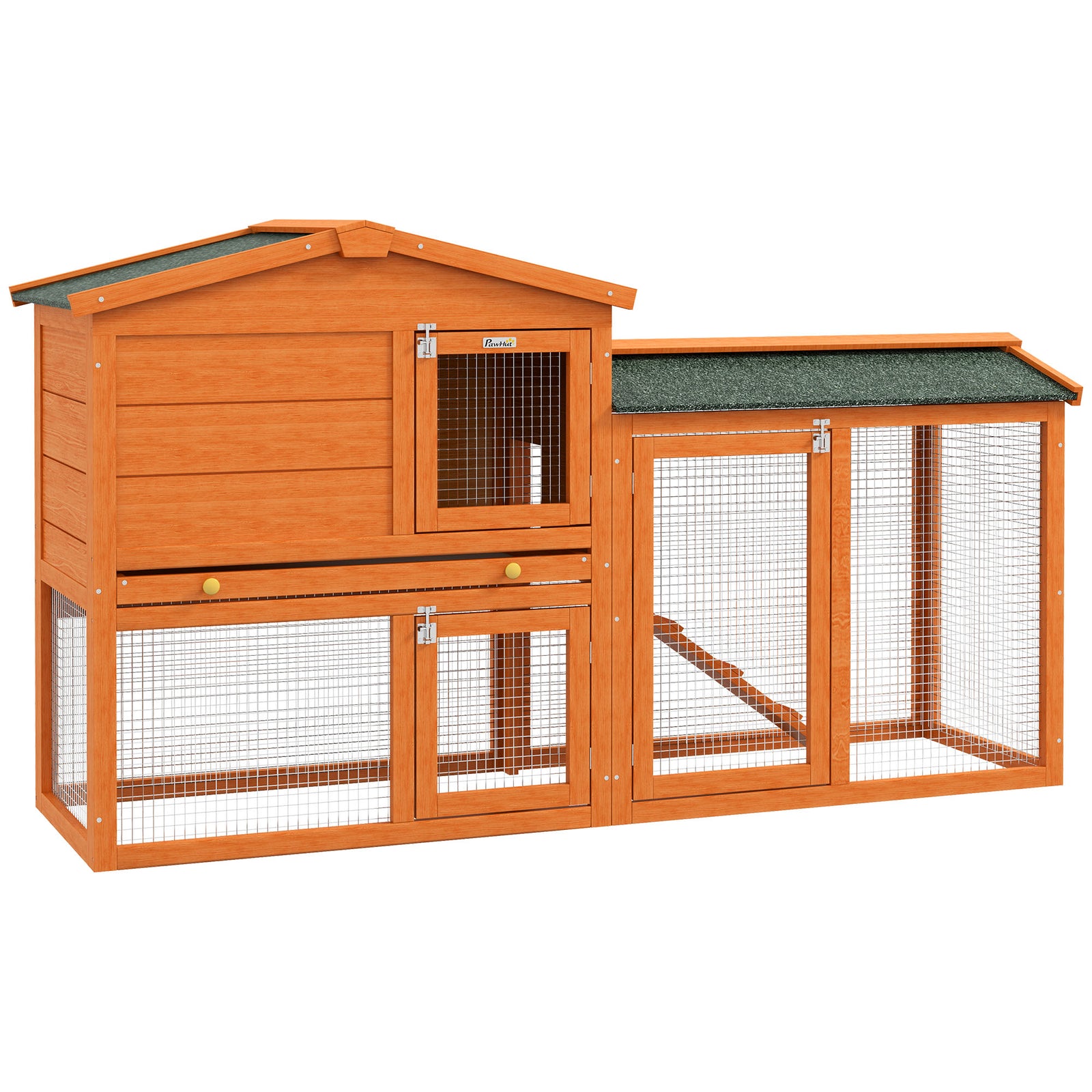 Wooden Rabbit Hutch With Run, Ramp, Slide-out Tray, Orange