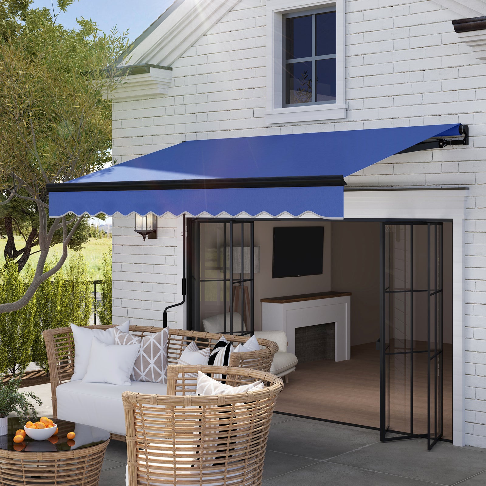 Electric Awning W/ Led Light And Remote Controller | Large | Blue