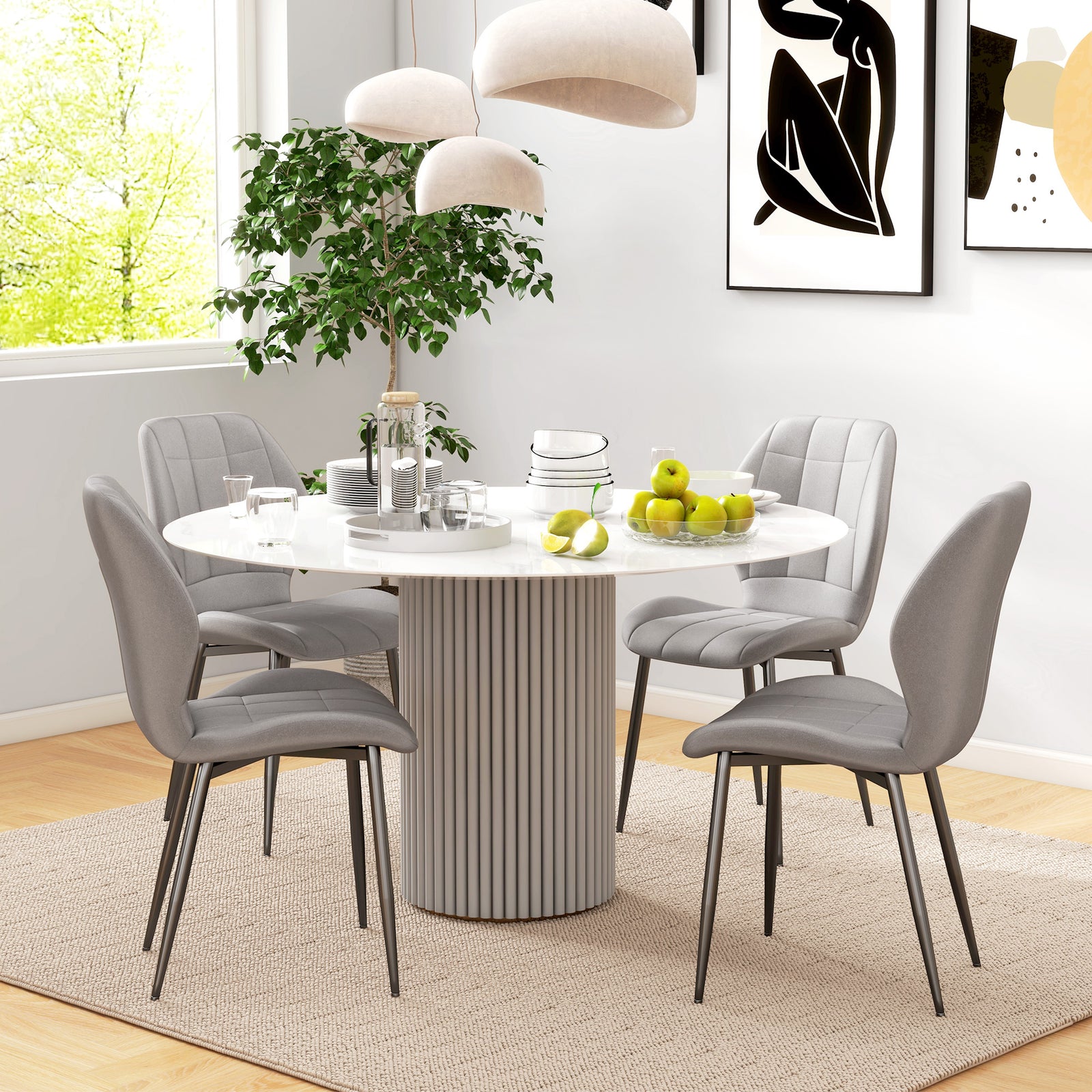 Dining Chairs Set Of 4, Flannel Upholstered Kitchen Chairs | Light Slate Gray