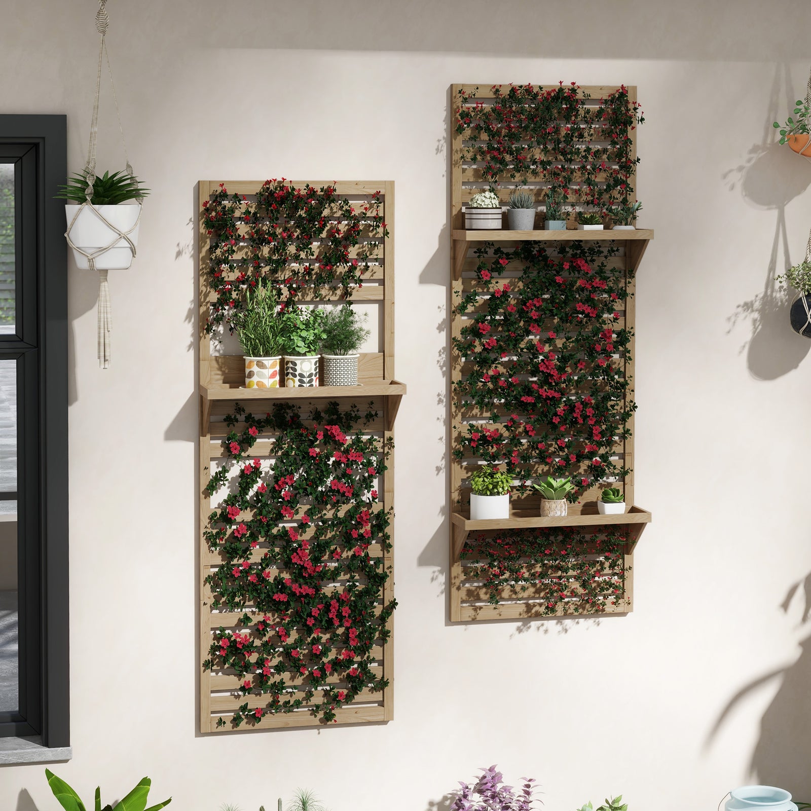 Wall Mounted Plant Stands Set Of 2 With Shelves And Trellis | Natura